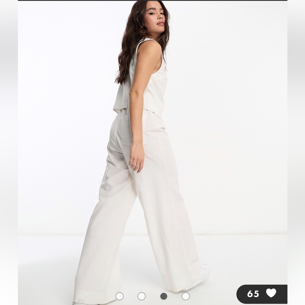 ASOS Cream Linen Like Vest Jumpsuit Wide Leg Button Front Minimalist Size 6 - Picture 10 of 10